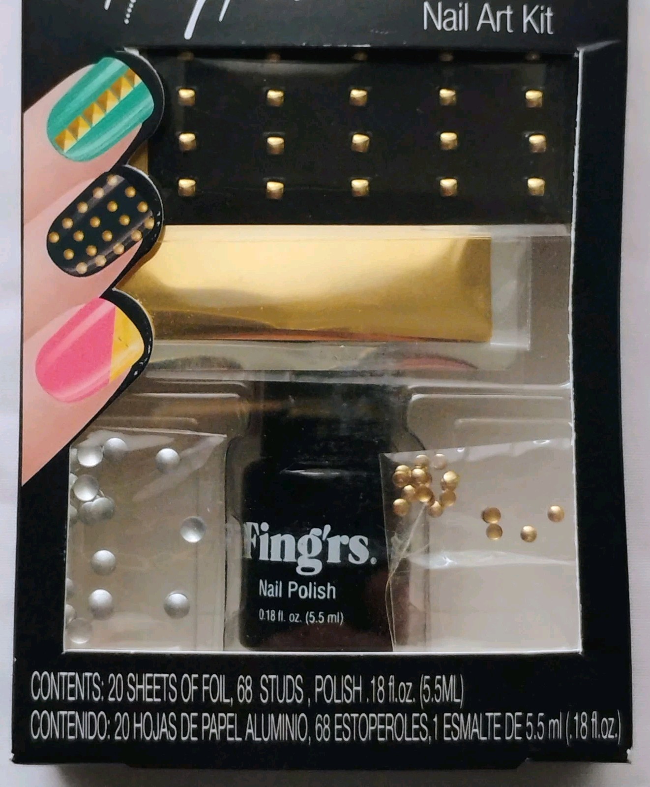 Fingrs Edge Heavy Metal Extreme Nail Art Kit 33060 Foil Metallic Studs Polish