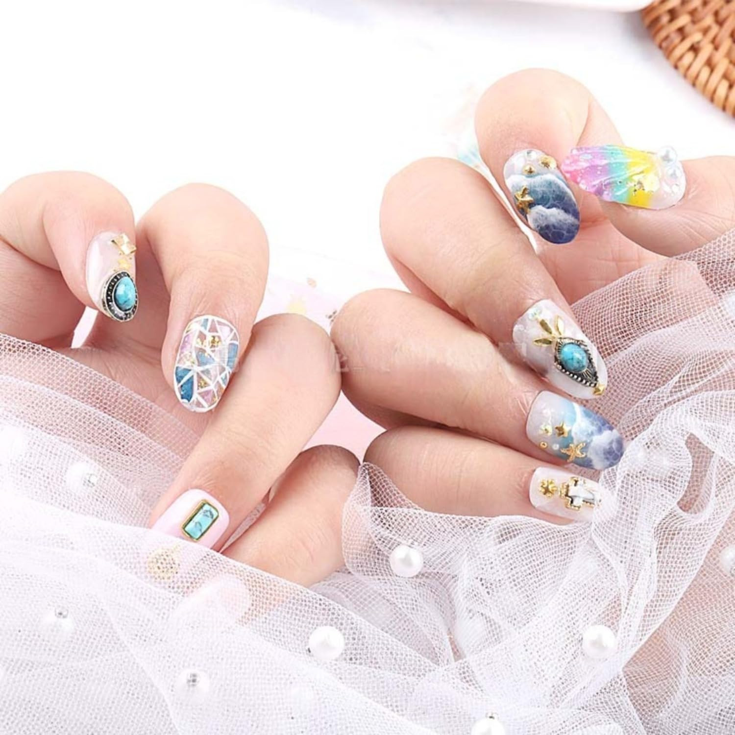 50 PCS Turquoise Nail Ornaments 3D Nail Art Supplies Accessories Western Retro f