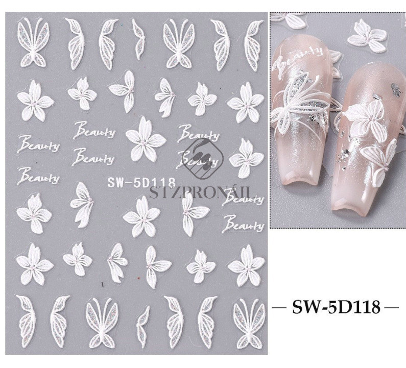 5D Embossed Daisy Tulip Butterfly Camellia Flower Nail Art Stickers Manicure