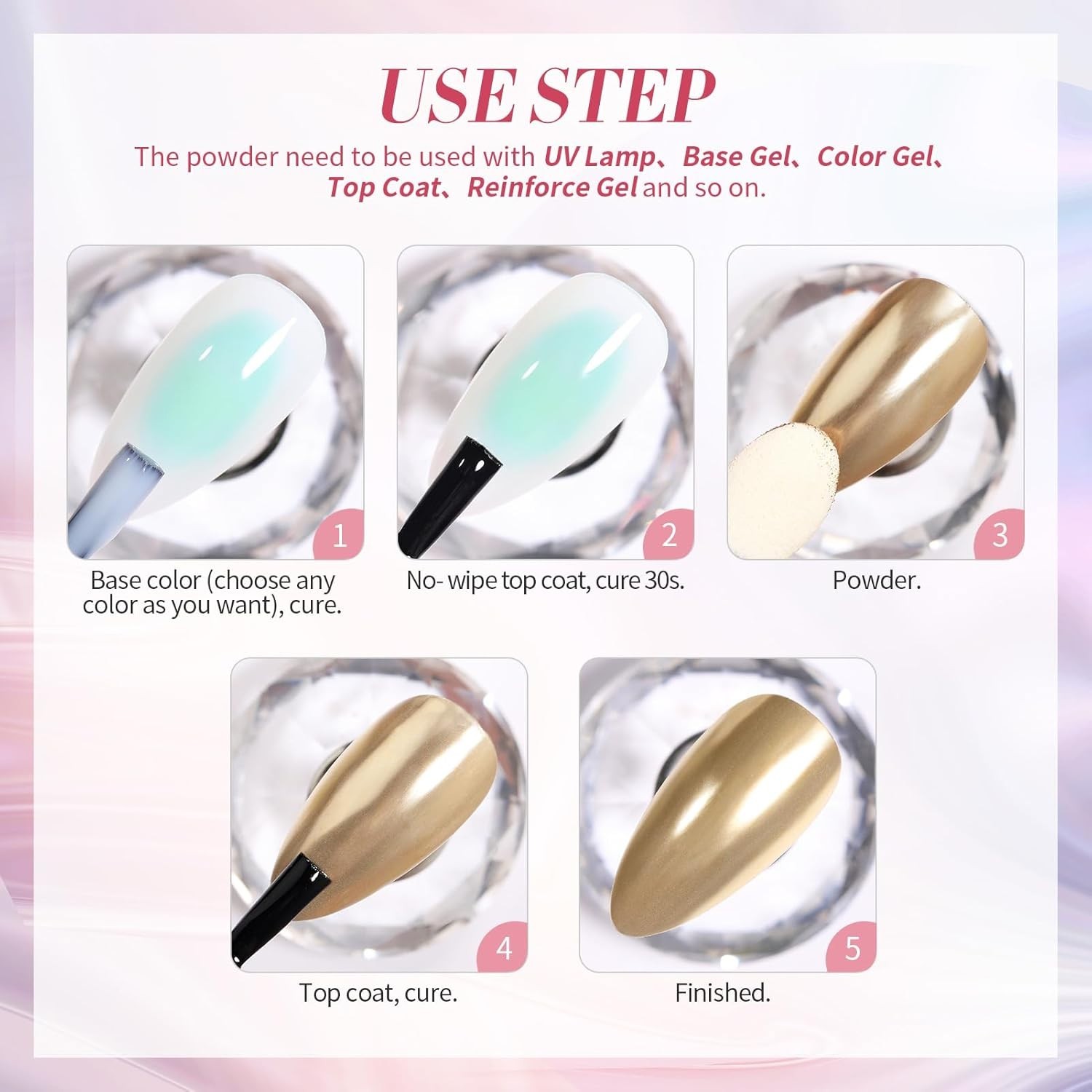 2-Box Pearl Chrome & Chameleon Aurora Nail Powder – Iridescent Finish