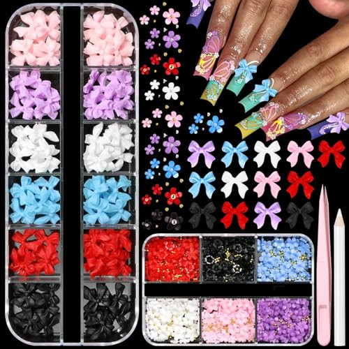 2 Boxes 3D Nail Charms Set Mix Color Bow Charms for Nails Colorful Acrylic