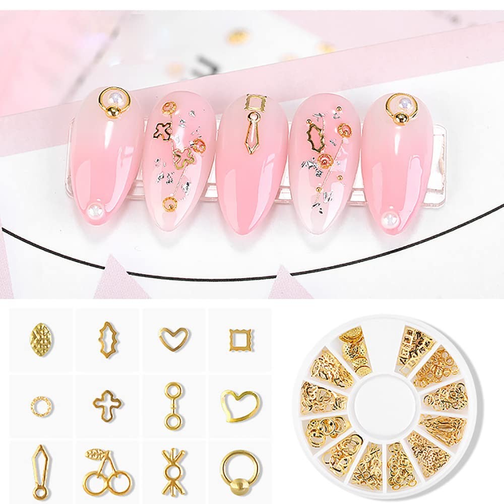 6 Boxes Gold Metal Nail Studs Heart Star Moon Sea Creatures Gold Nail Charms …