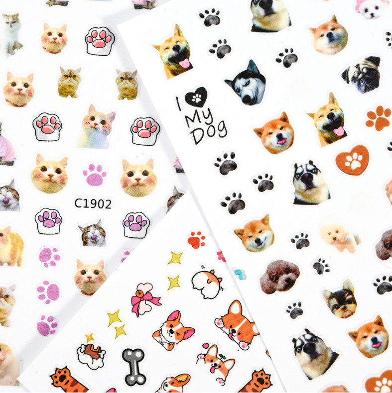 1Pc Dog Cat Animal Print Nail Stickers Decals Decoration Waterproof DIY NS53