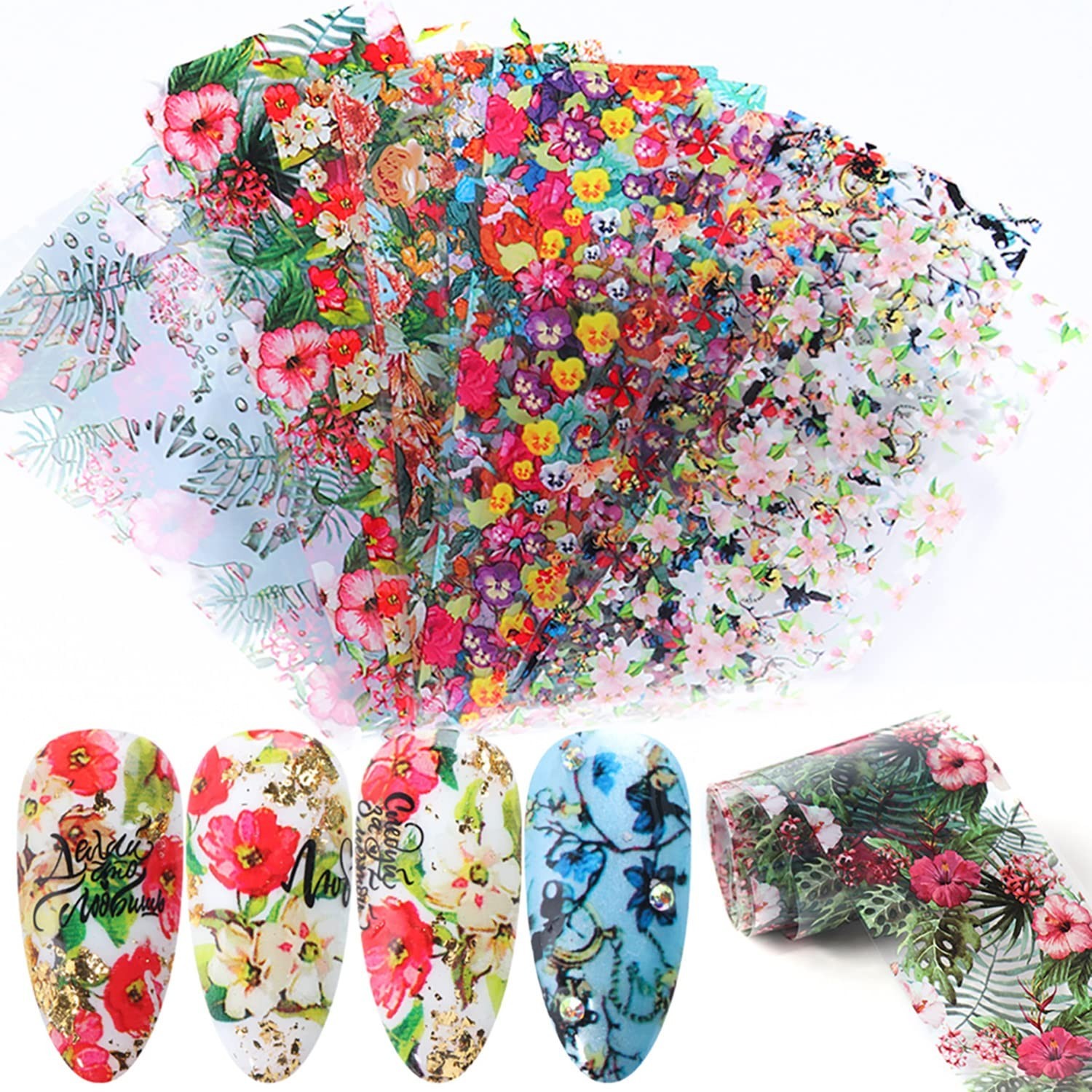 10 Sheets of Vibrant Floral Nail Foil Stickers – Perfect for Creative Designs