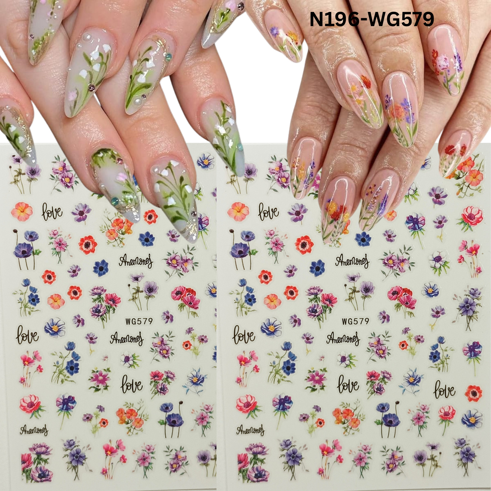 Floral Nail Stickers 3D Flower Nail Decals Love Design DIY Nail Art