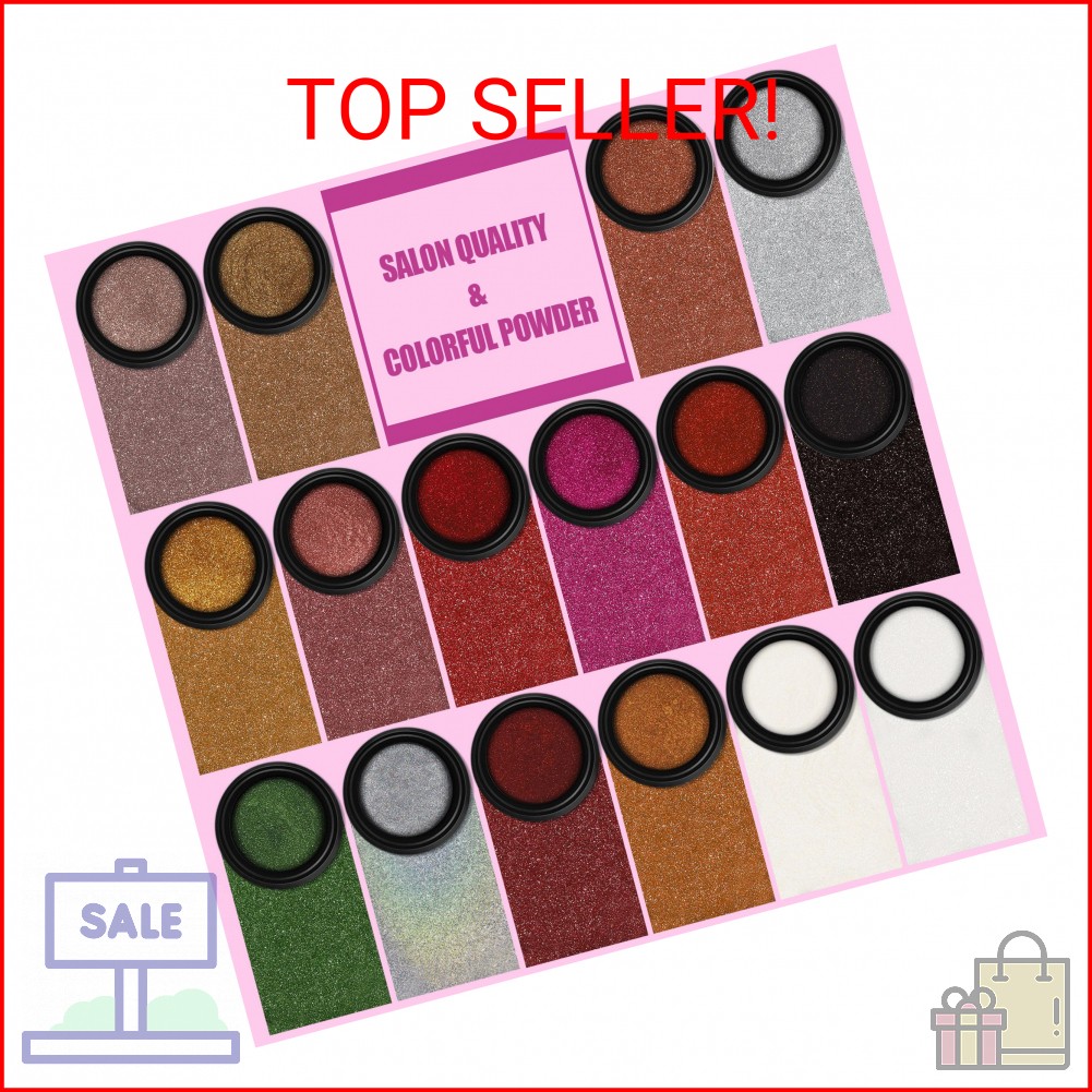 Artdone 16 Jars Chrome Nail Powder Kit Magic White Pearl Gold Mirror Effect