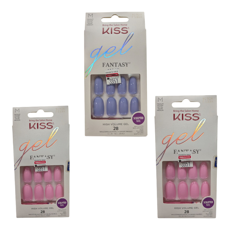 Kiss Gel Fantasy 3pc Bundle Pink/Purple – Medium Length, Round – Ships Free