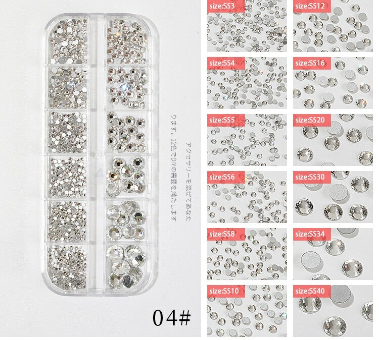 Mixed Size Colors Glass Flat Rhinestones Crystal Strass Nail Art Decoration