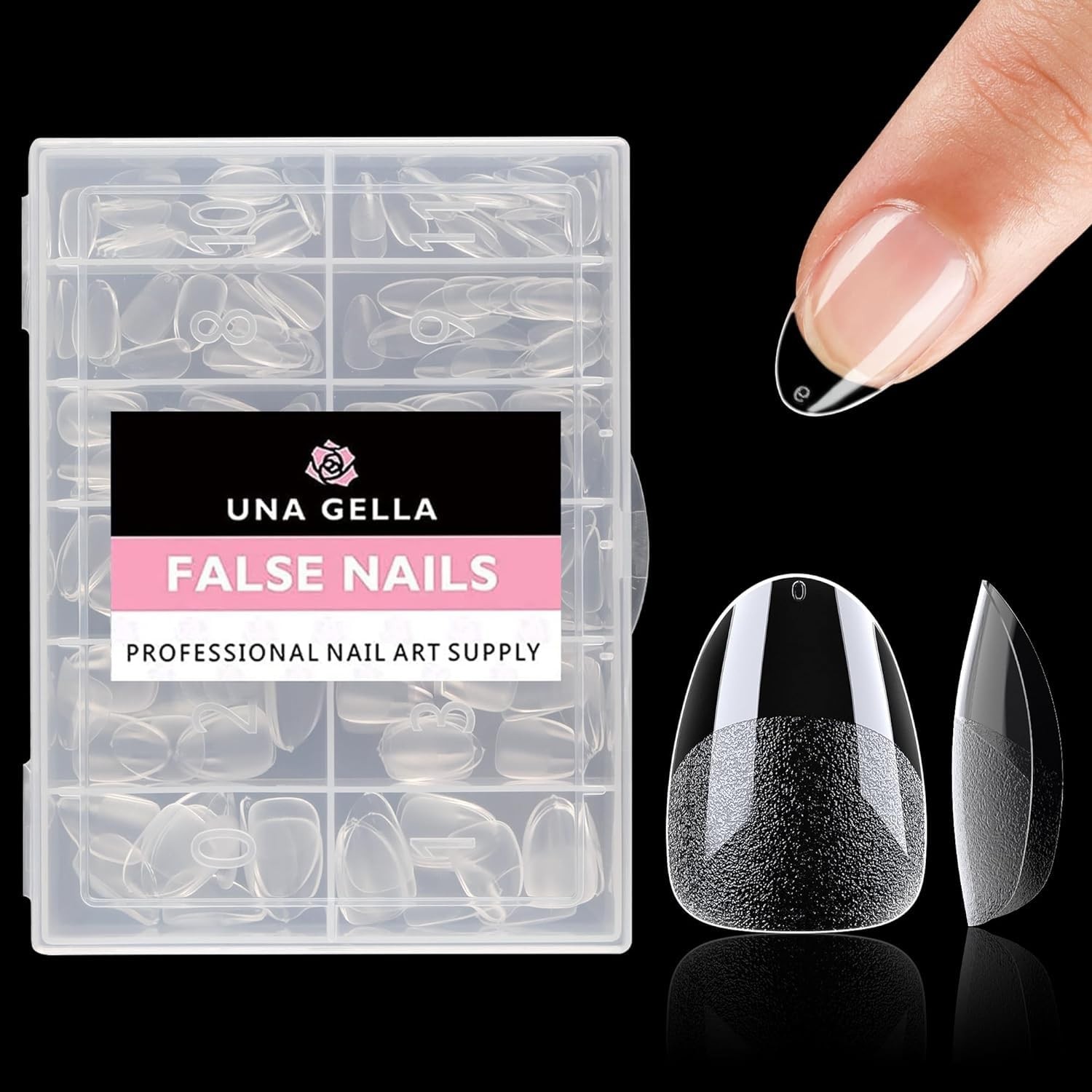 216PCS Short Almond Gel Nail Tips – Clear, Full Cover, Flexible & Easy to Remove