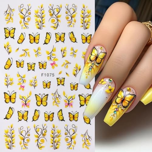 Spring Summer Flower Nails Stickers Decals Bee Butterfly Nails Art Bee Flower