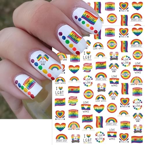 4 Sheets LGBTQ+ Pride Nail Art Stickers for Women Men Rainbow Nail Art Decals