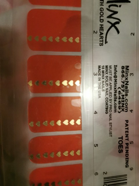 Red With Gold Hearts Toes (a) MINX PRO NAIL WRAPS NEW SALON QUALITY