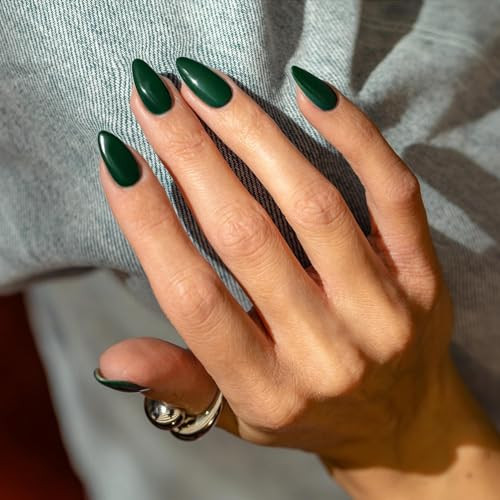 48Pcs Dark Green Press on Nails Almond Fake Nails Glue almond glossy dark green