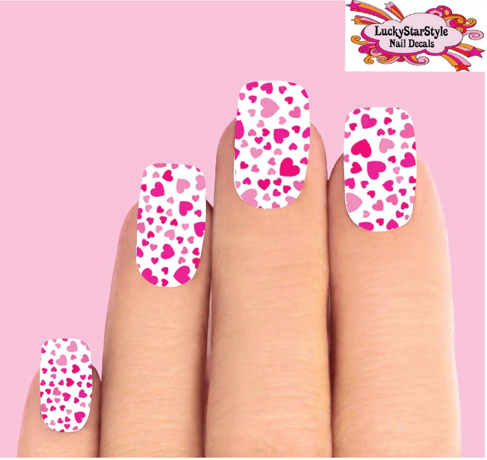 Waterslide Full Rainbow Nail Decals Set of 10 – Red and Pink Hearts