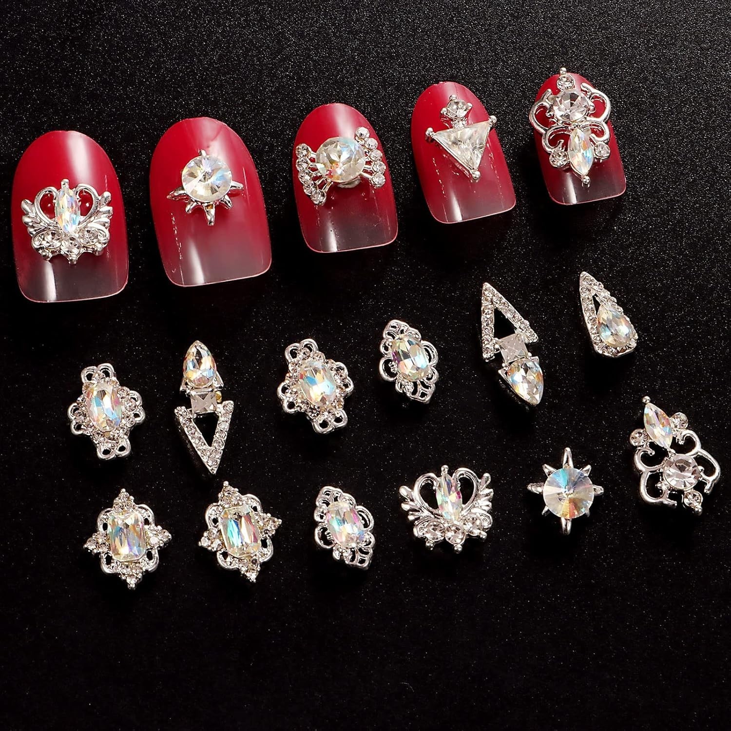 1 Pack of 50 Pcs Fusiform Gold Nail Charms Nail Art Kit 3D Nail Charms Nail Gems