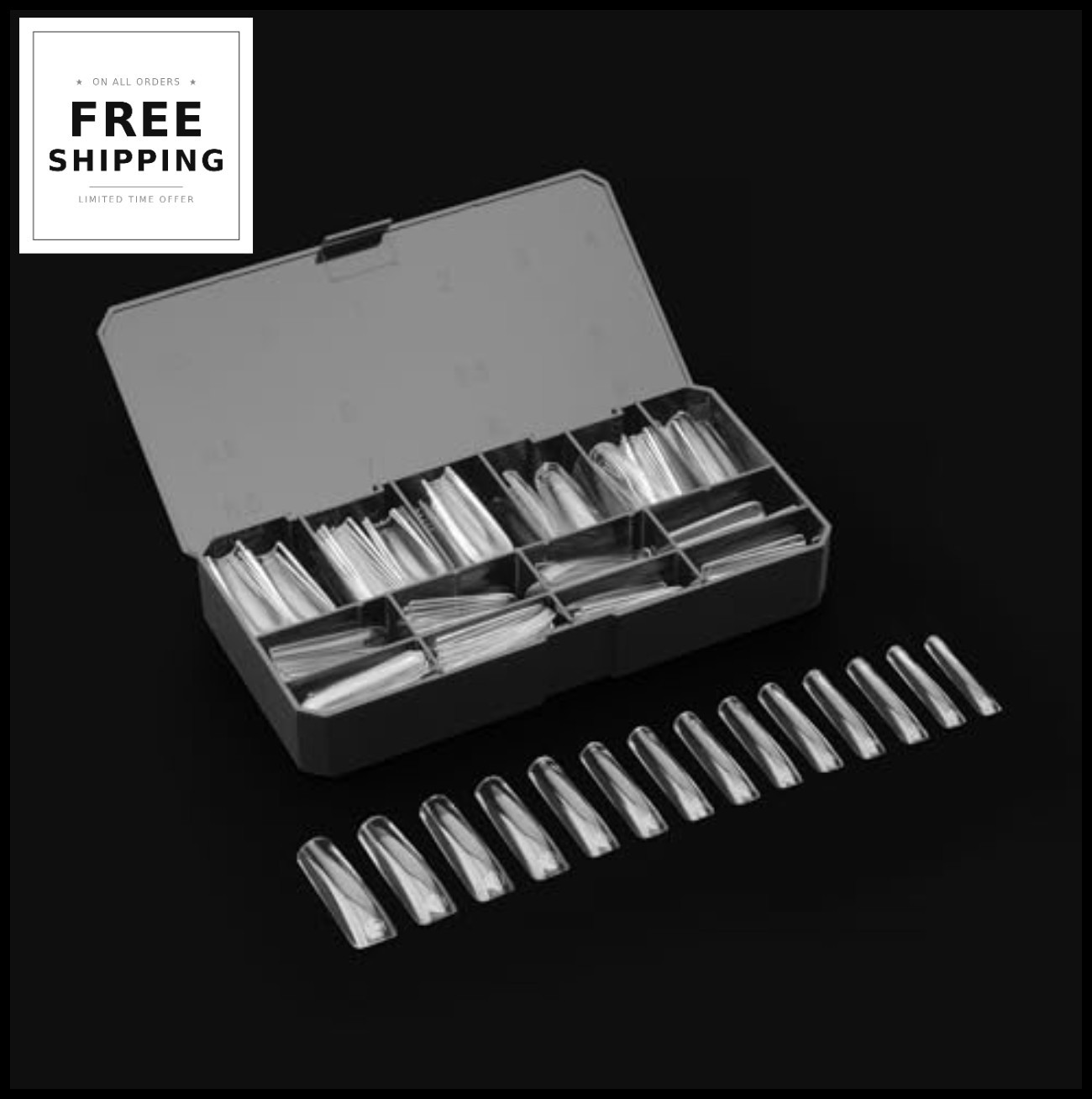 Sculpted Square Extra Long Gel Nail Tips 210pcs 14 Sizes Half Sizes Included