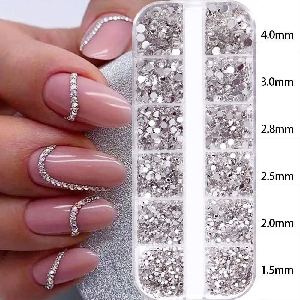 2400pcs+ Shiny Clear Crystal Gems Nail Rhinestones 1.5-4mm Mixed Round Glass