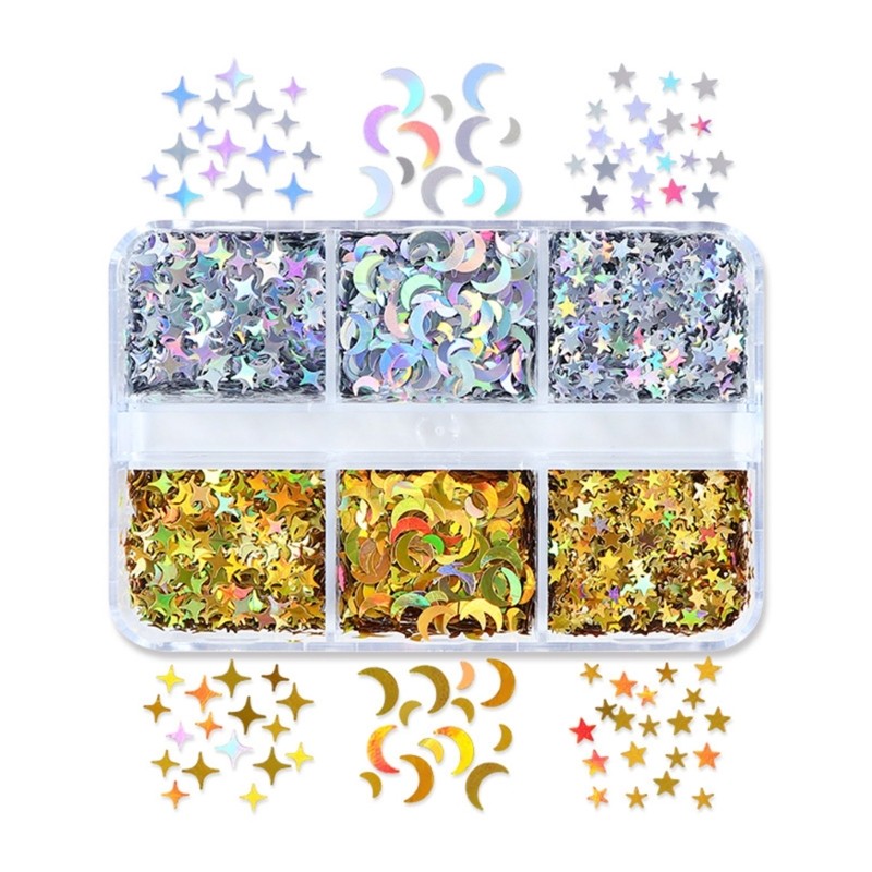 6 Grid Star Moon Sequins Pigment Filler For DIY Nail Art UV Crystal Epoxy Resin