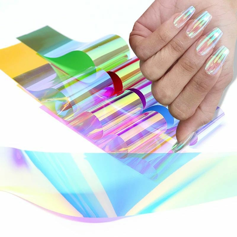 Aurora Nail Foil Ice Cube Cellophane Broken Glass Film Stickers Shiny Paper DIY