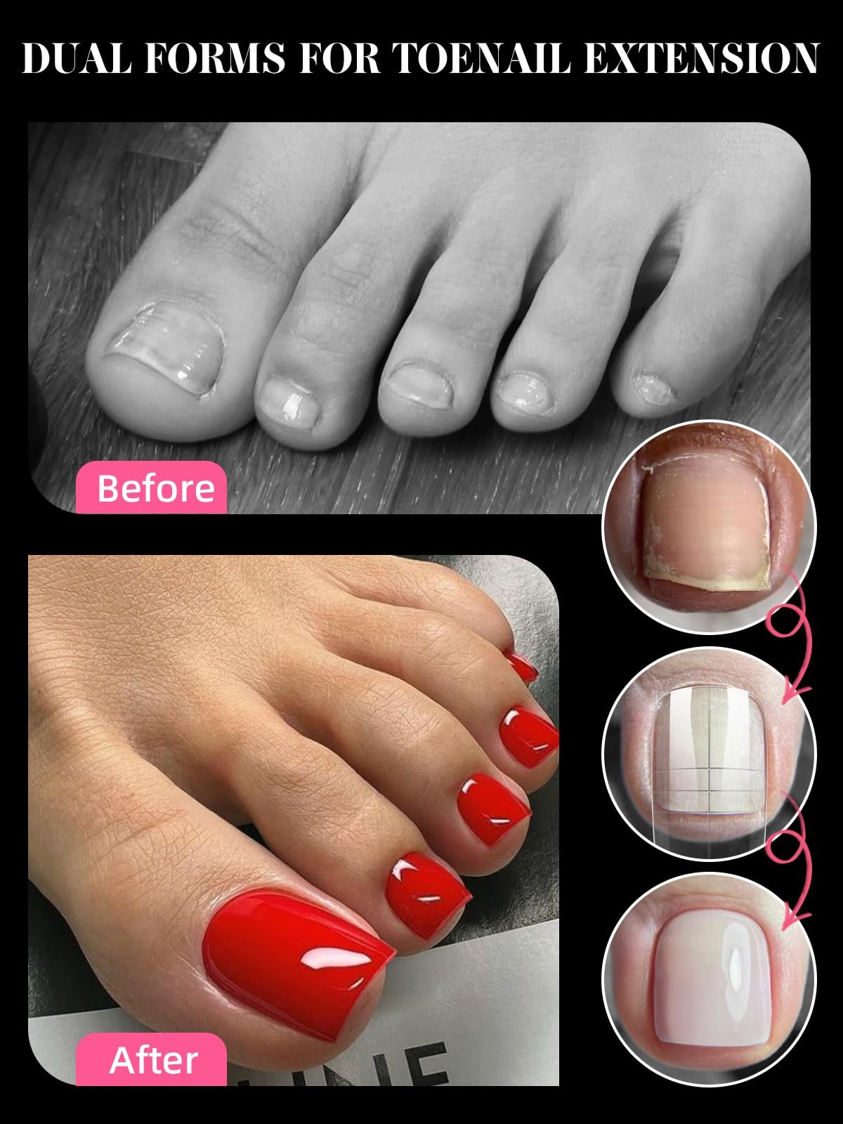 TOROKOM 300 Pcs Toe Nail Forms for Poly Extension Gel, Toenail Dual Forms Reusab
