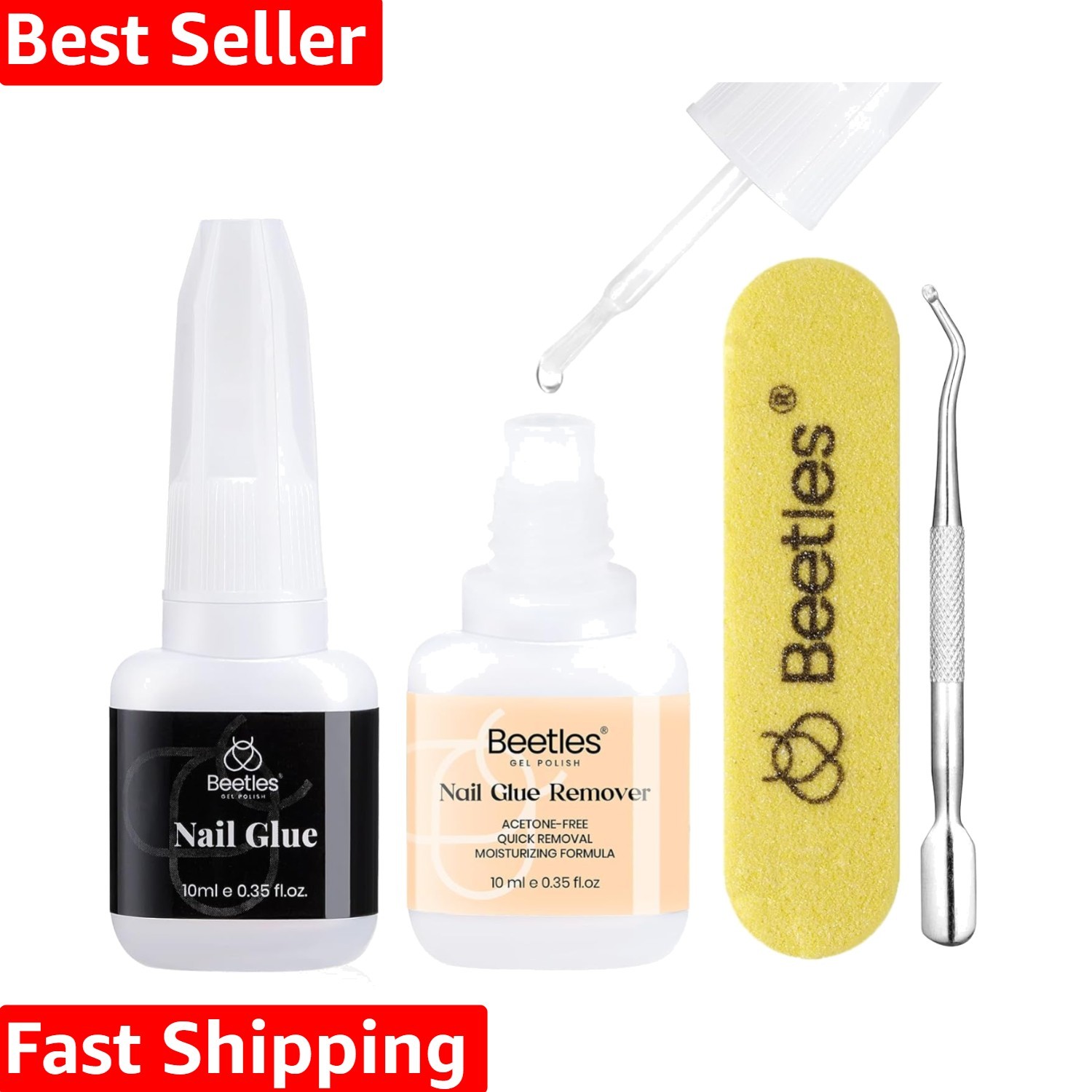Beetles Nail Glue with Glue Remover Kit, 2 * 10ML Super Strong Easy to Remove…