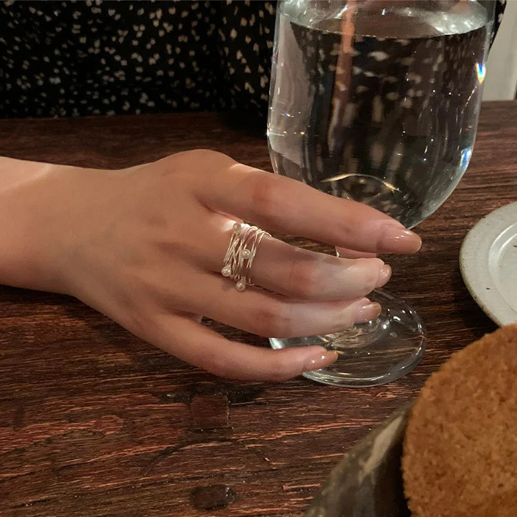 Irregular Multi-Layer Pearl Open Ring