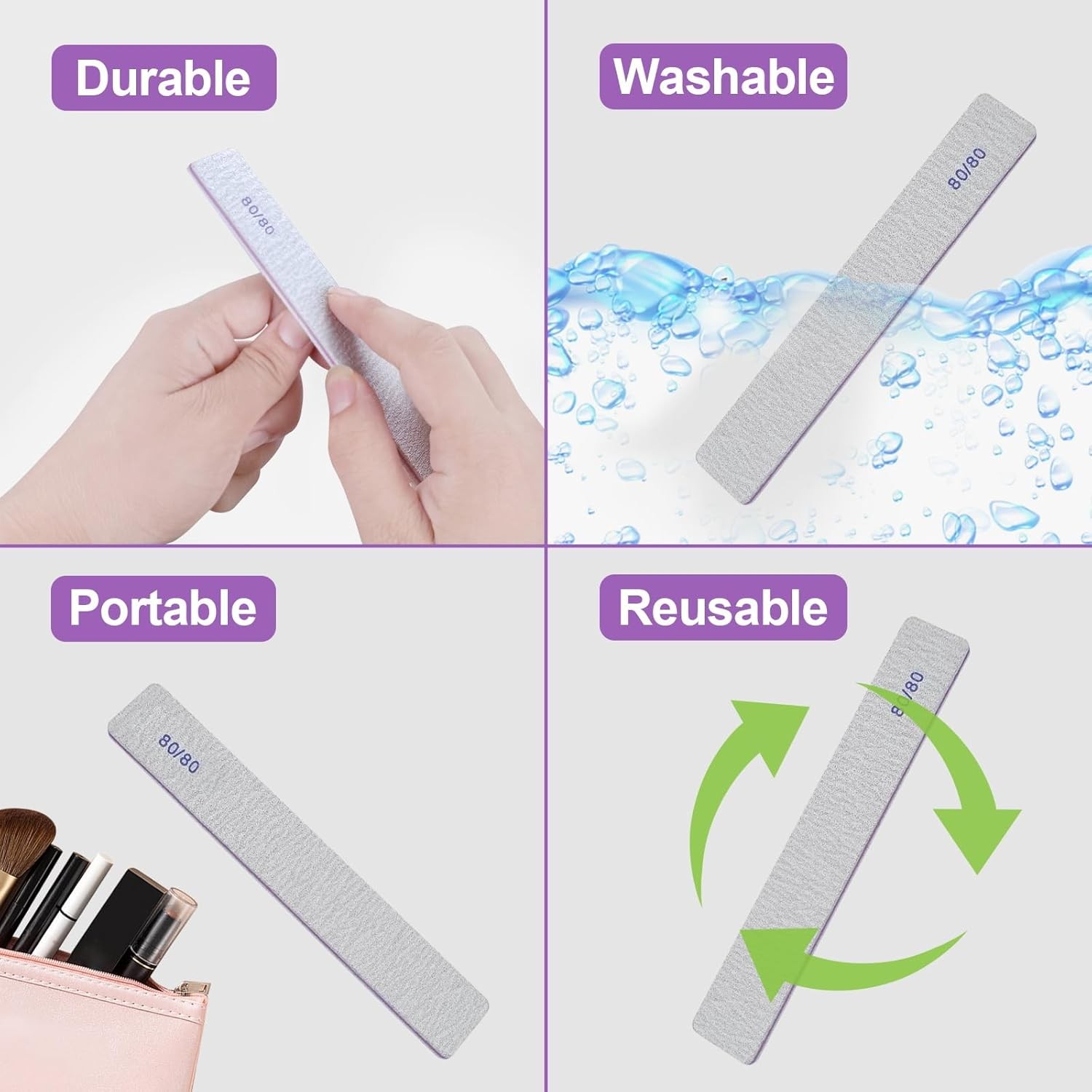80/80 Grit Nail Files, Heavy Coarse Emery Boards for Acrylic Nails and l
