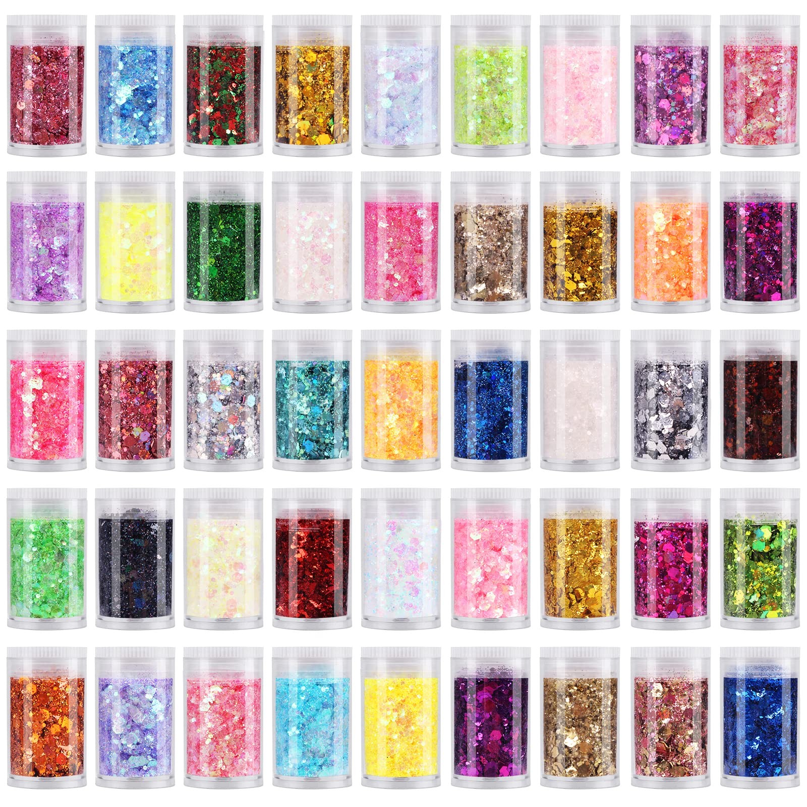 45 Colors Chunky Fine Mixed Glitter Set, Holographic for Crafts & Nail Art