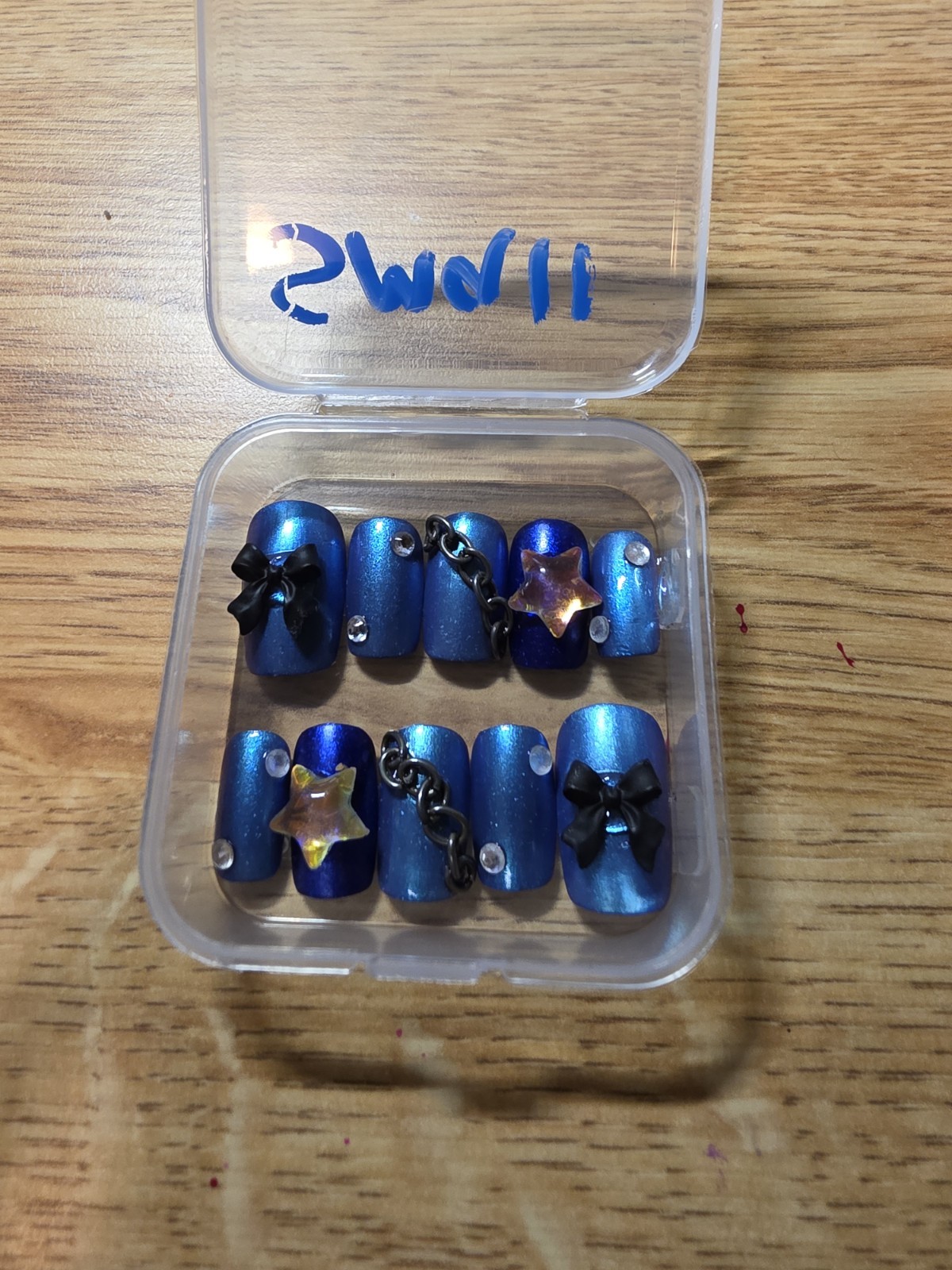Hand Made Blue 3D Star Theme Pre-Designed Short Square Press-On Nails Set