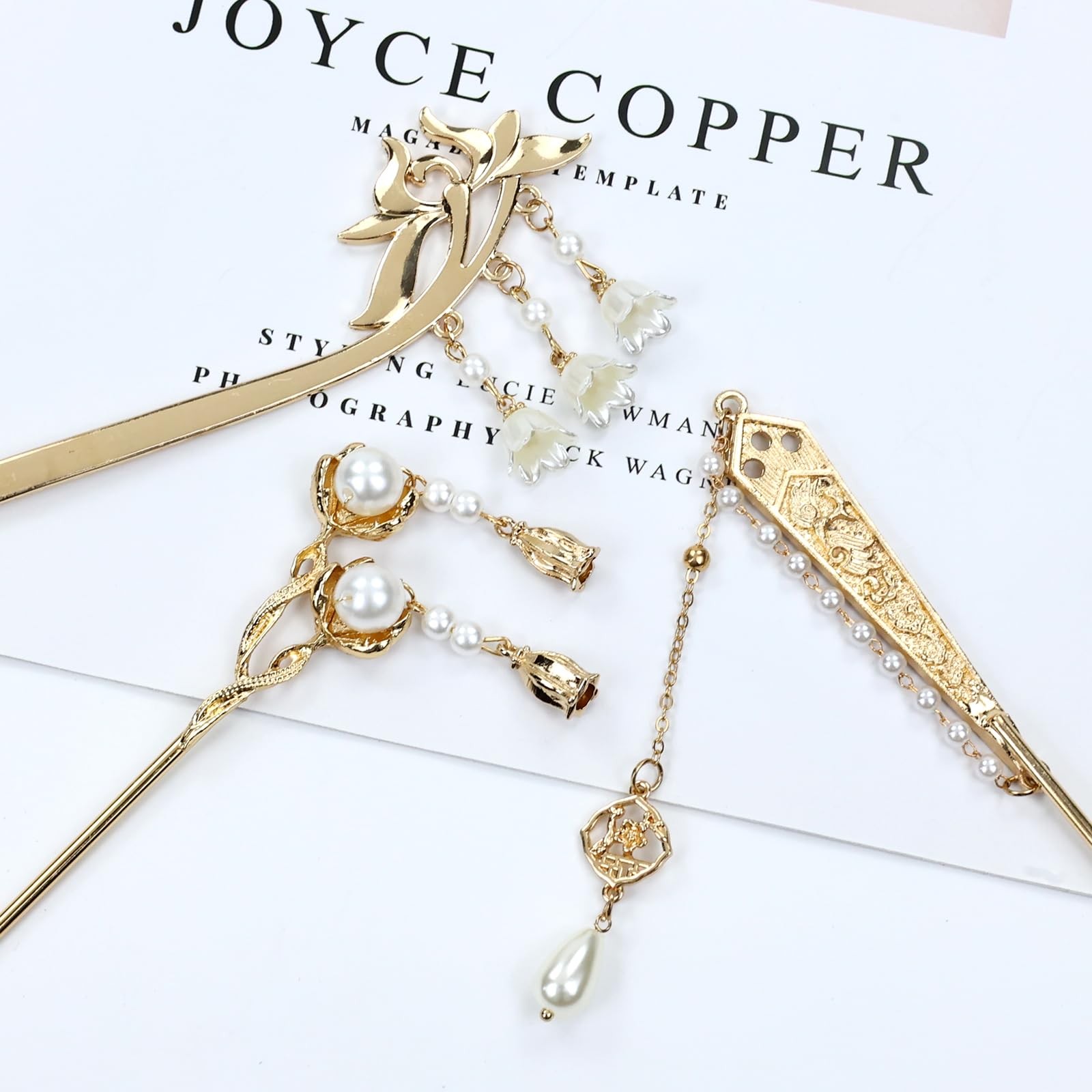 Lawie 1 Count (Pack of 10), 10 Pack Gold Decorative Hair Sticks with Tassels