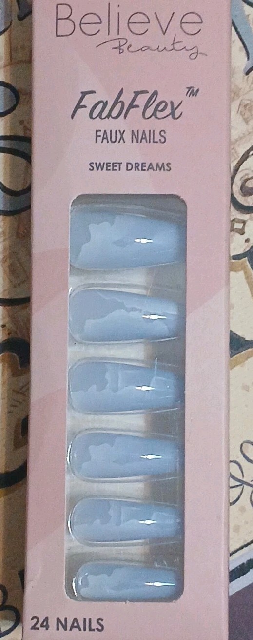 Believe Beauty Nails 24 Fab Flex Long Coffin Sweet Dreams- Blue Cruelty Free New