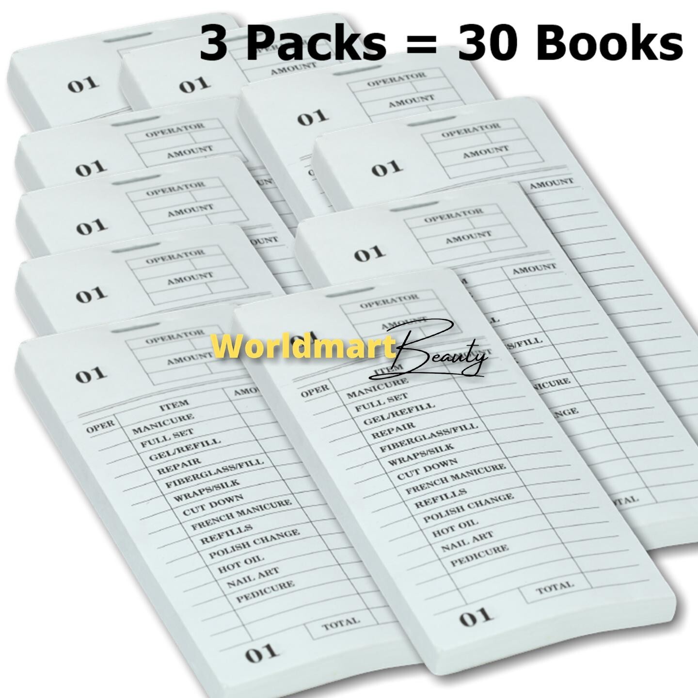 Nail Salon Ticket Check Book 100ct/book ( 3 Packs = 30 Books )