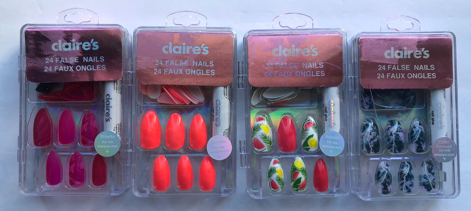 Claire’s False Fake Nail Kits Lot Of 4 Total New