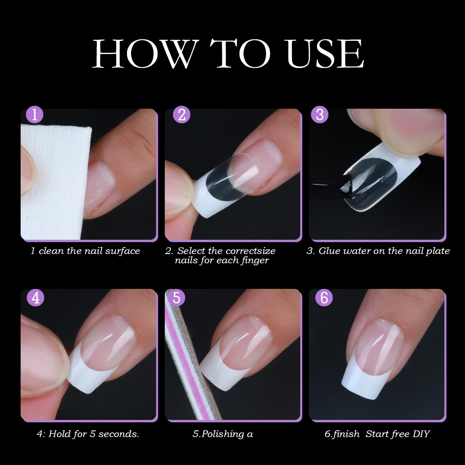120pcs Acrylic False Nail Tips Full Cover Square French Nail Art Manicure Nails