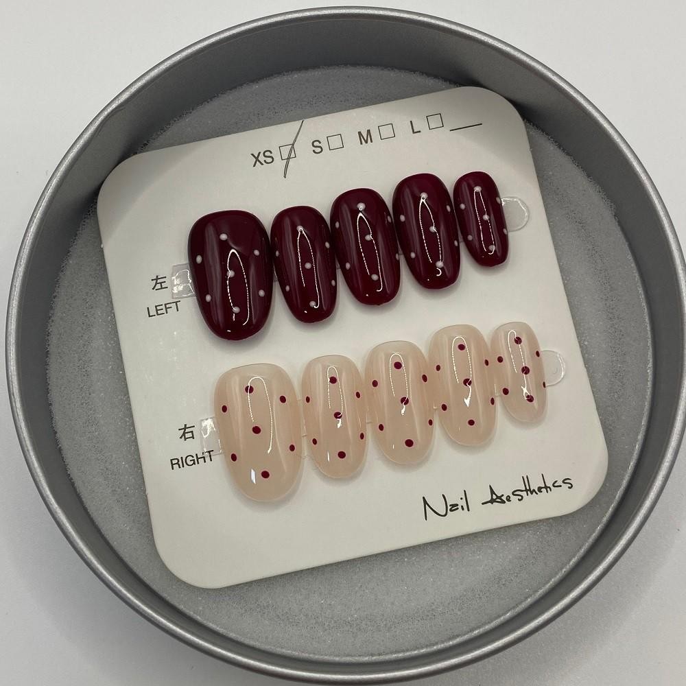 Handmade Fake Nail French Simple Contrasting Color Polka Point Press On Nail