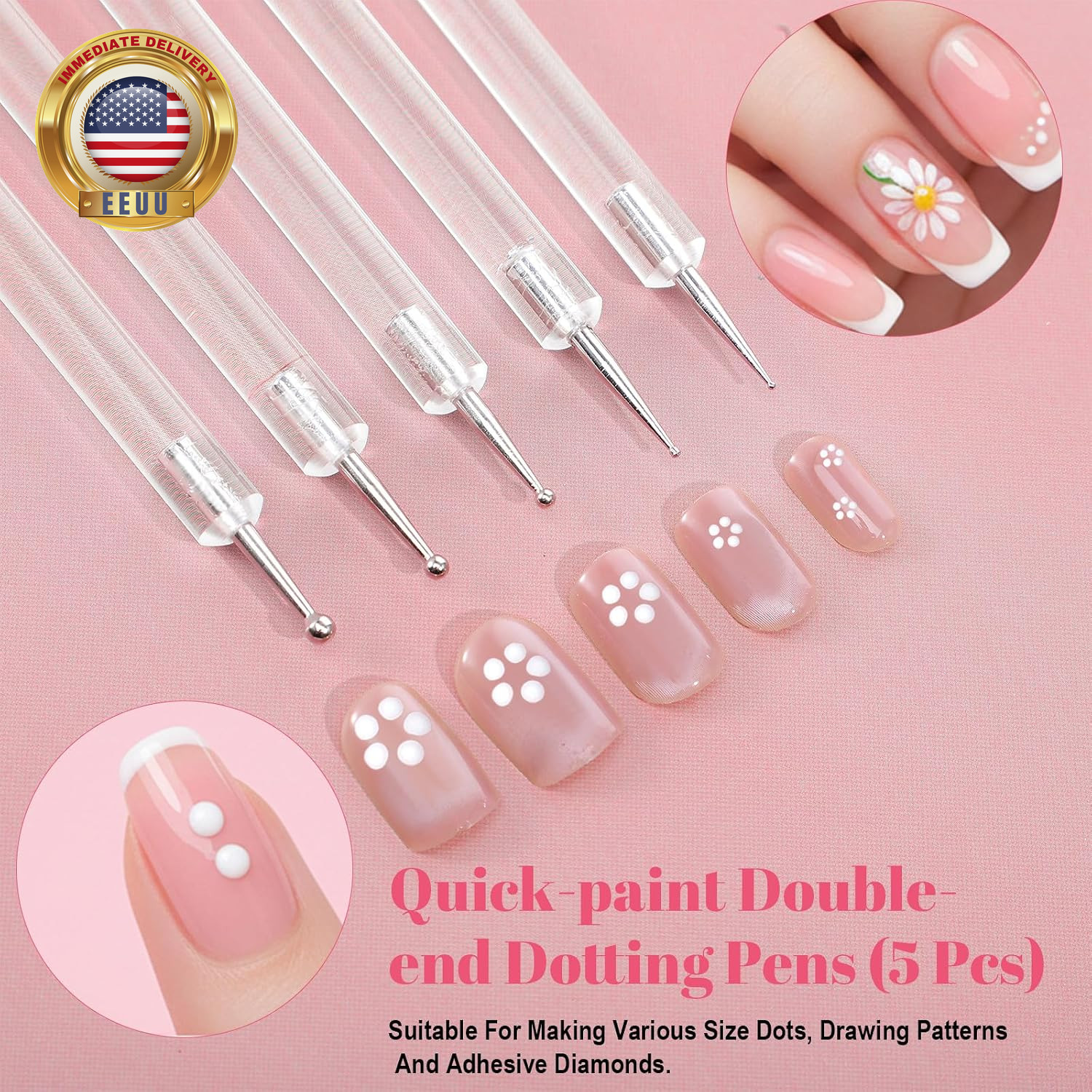 Dotting Tools Nail Art Pe, Nail Art Tools, 5 PCS 5 Size Quick Paint Double End T