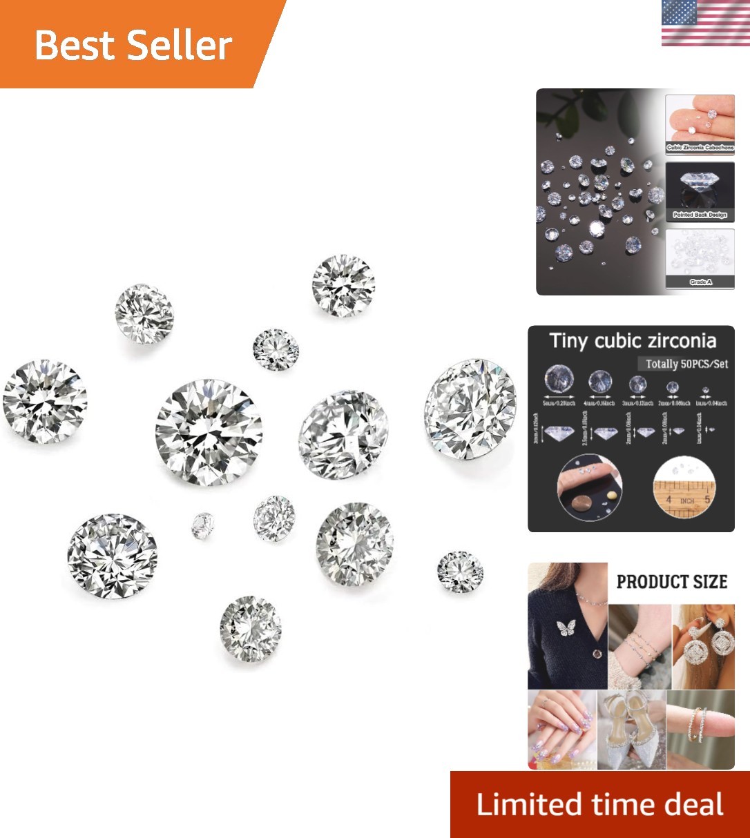 Sparkling 1mm to 5mm Cubic Zirconia Rhinestones – 50pcs for Crafts & Jewelry