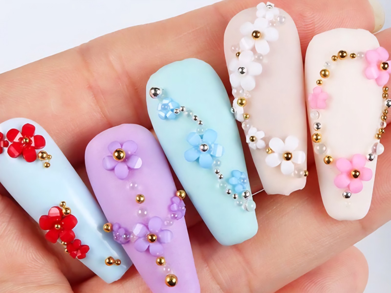 50 Pieces 3D Nail Art Charms Flowers Moons Bows Resin Multicolor Bling Roses