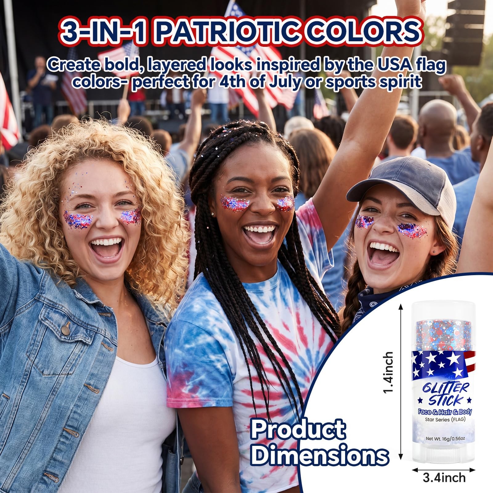 Red White and Blue Face Body Glitter Stick, 4th of July Accessories for Women…