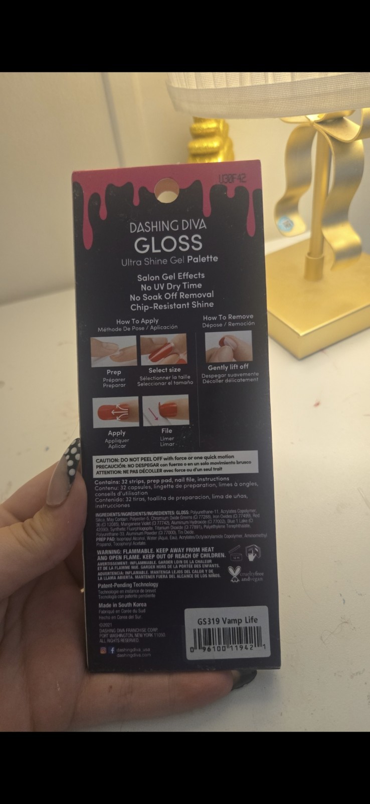 Dashing Diva Gloss Gel Palette GS319 Vamp Life Press-On Nails Red Black Square