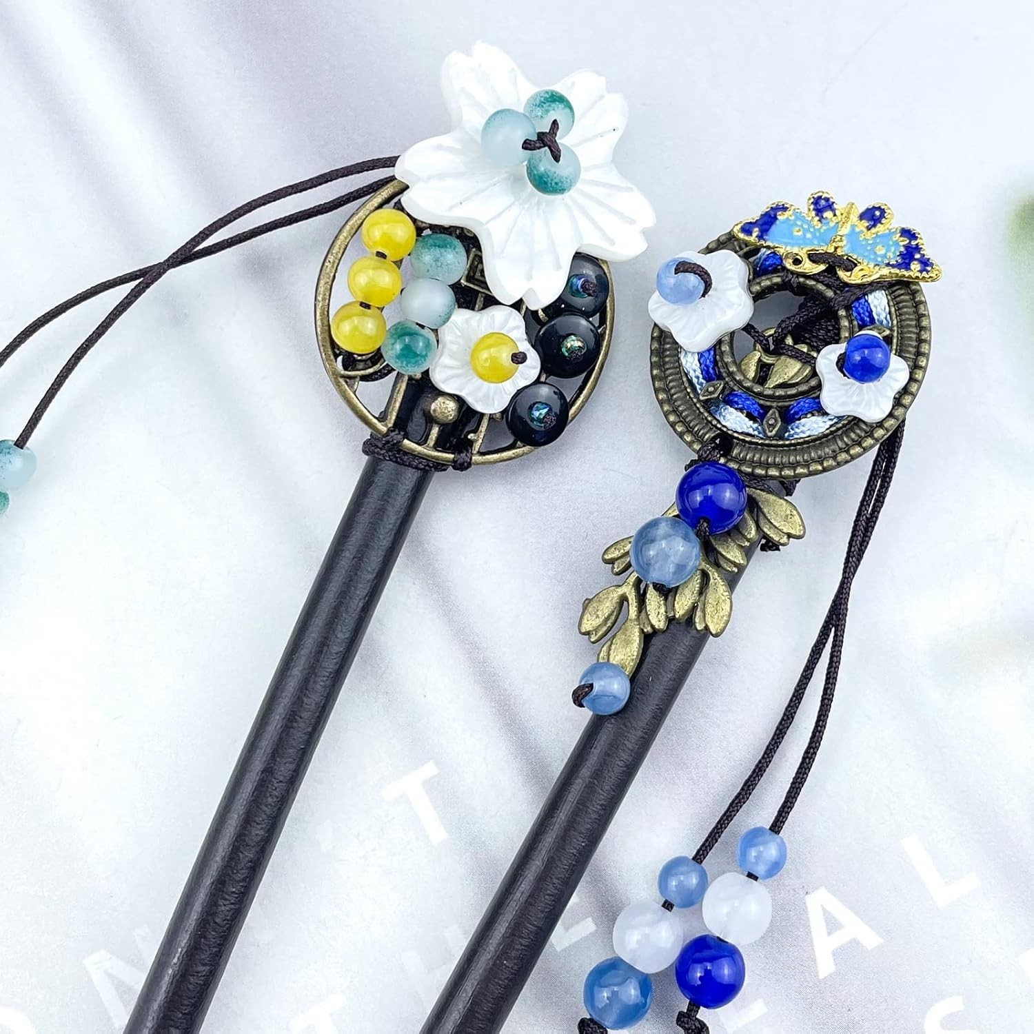 4 Pcs Japanese Chinese Hair Stick Retro Wooden Hairpin Butterfly Multicolor