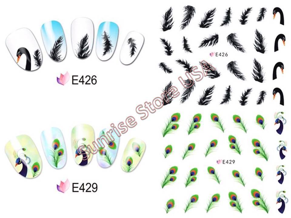 3D Nail Art Sticker Swan Peacock Feather Decals Manicure DIY Peel & Stick!
