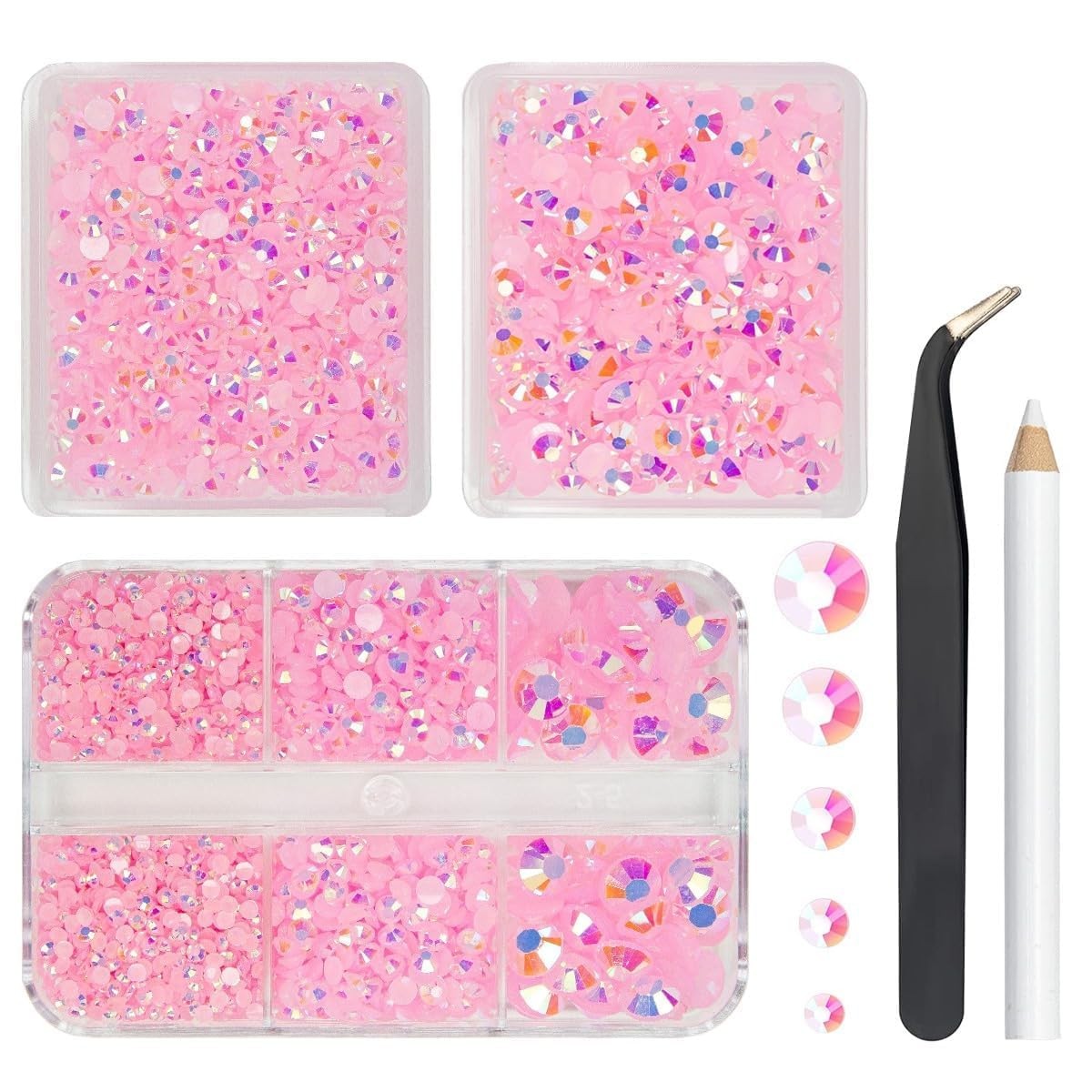 3 cajas rosa AB 2/3/4/5/6 mm Flatback Nail Art Jelly Rhinestones