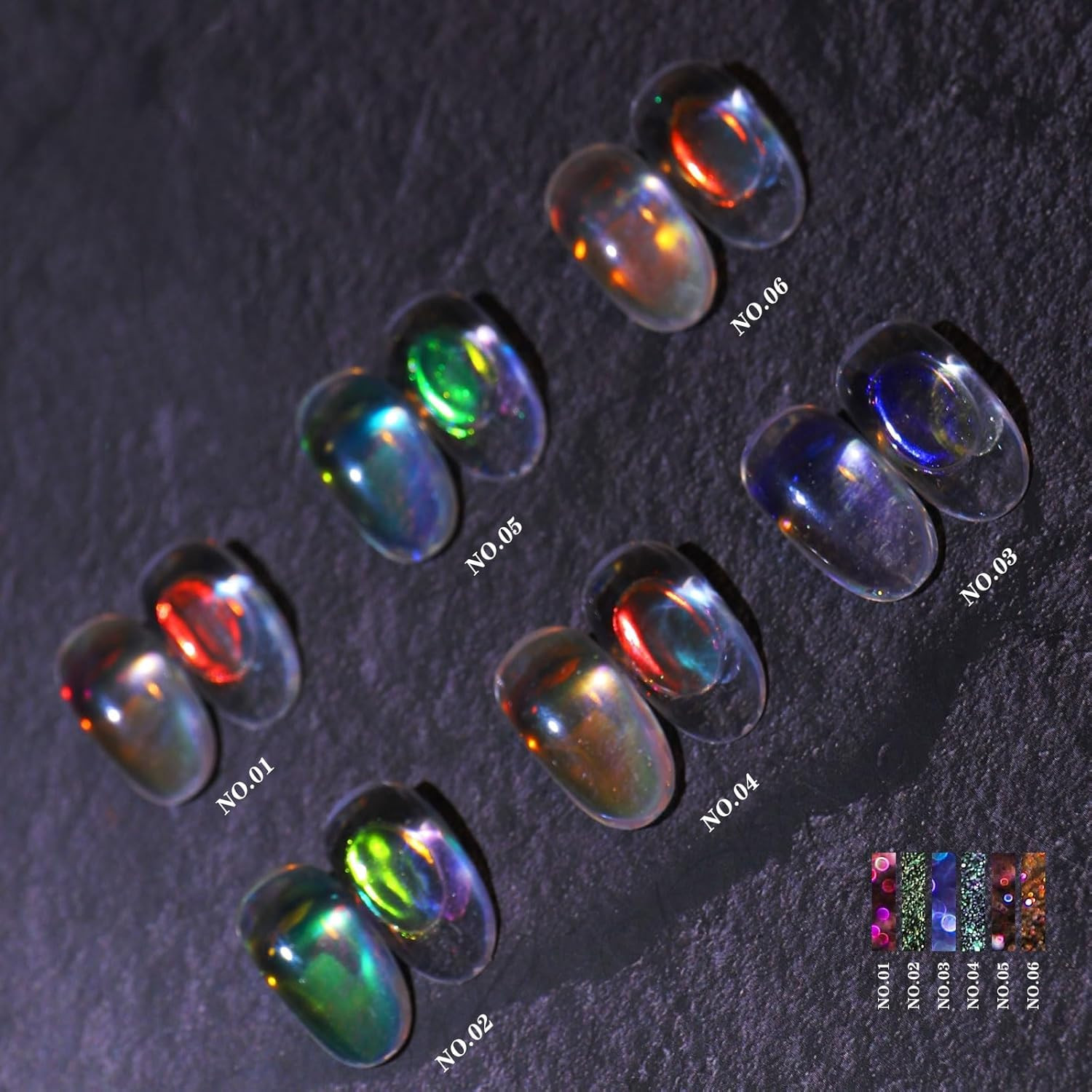 Ice Transparent Aurora Nail Powder Neon Rainbow Holographic Chameleon Powder Mul