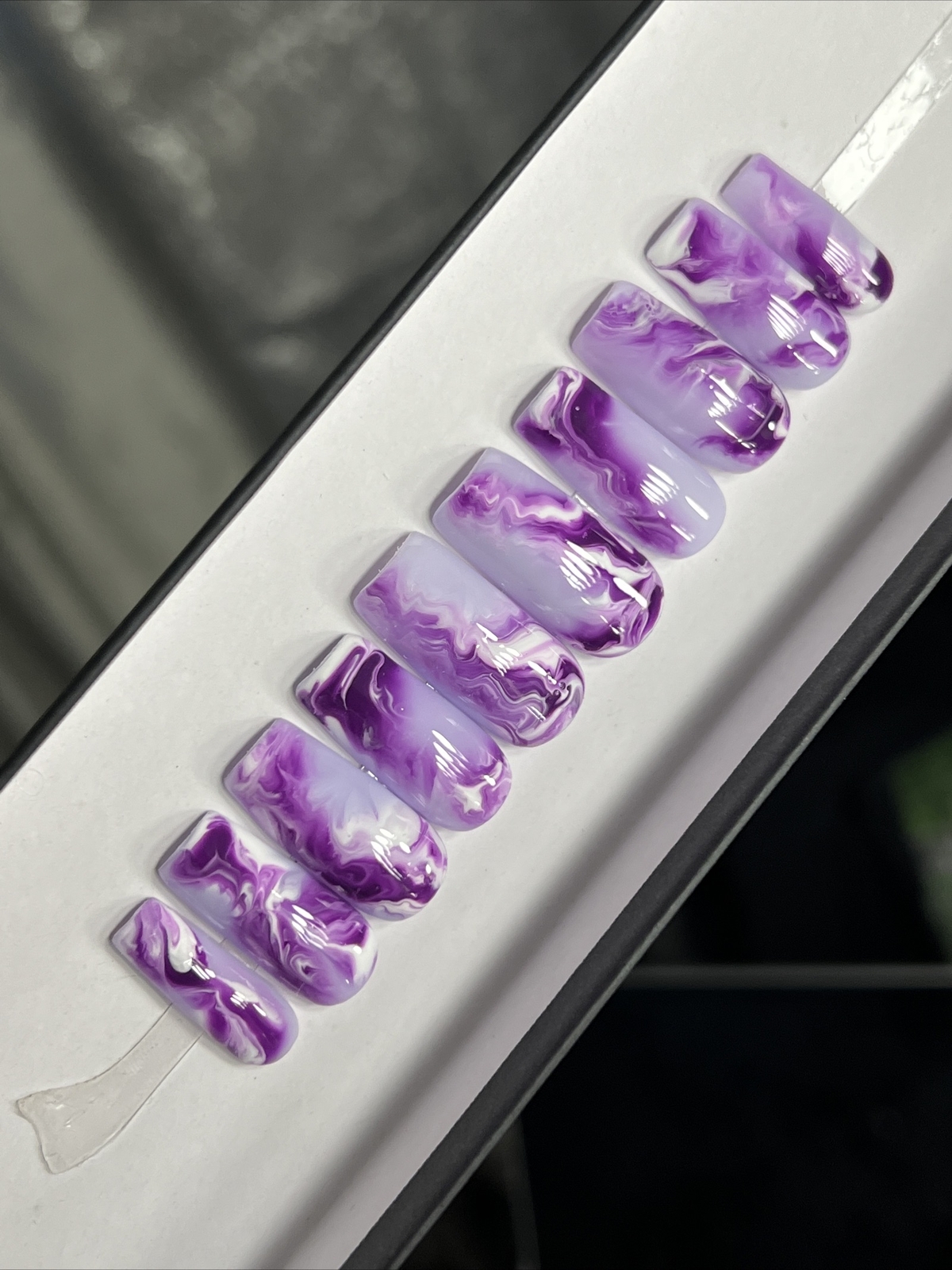 🔥CUSTOM Gel Press On False Nails, Purple Marble, 10p set,Medium Square W Kit