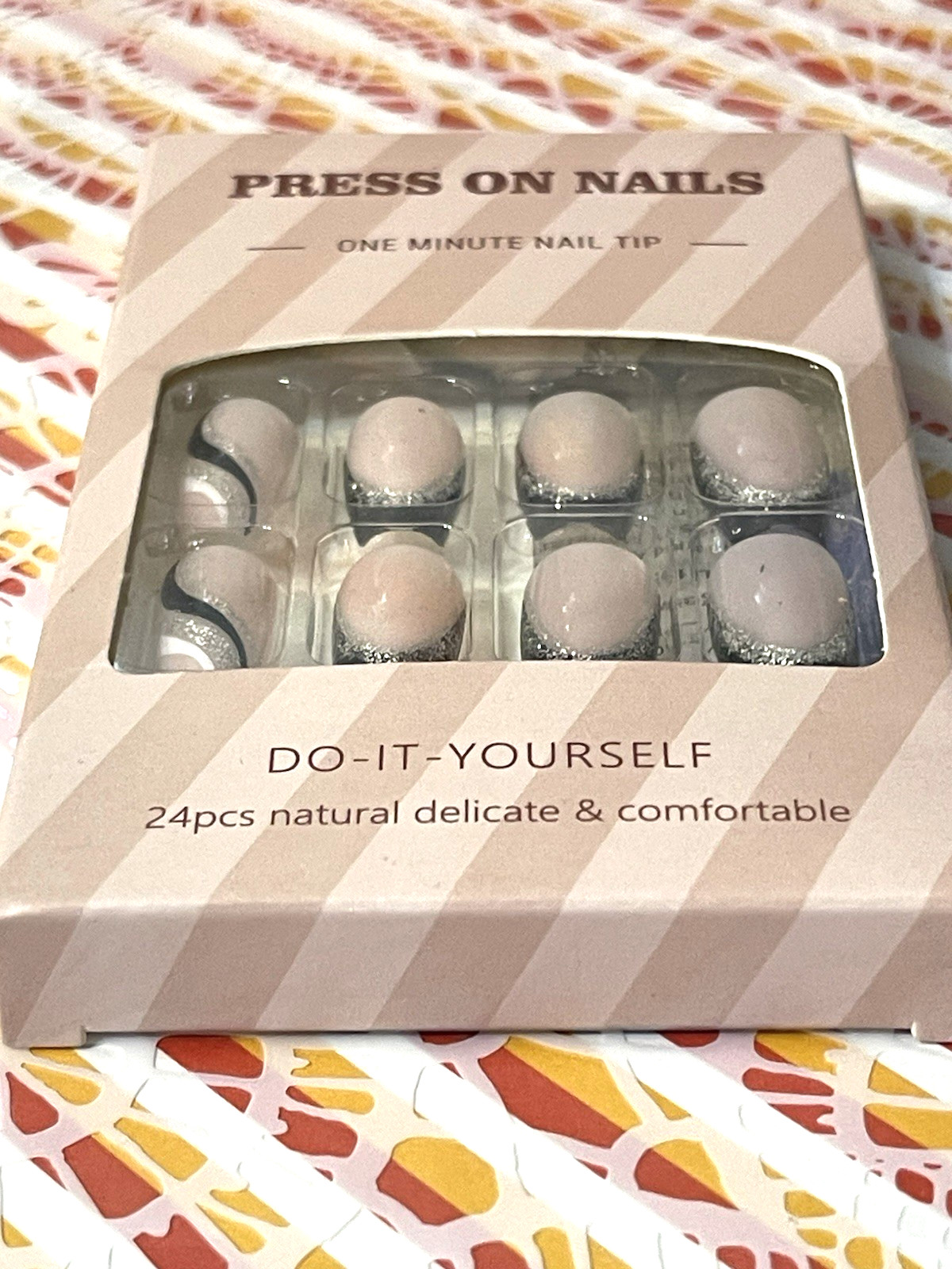 Press On Nails One Minute Nail Tip NUDE with BLACK FRENCH TIP Short Fake Nails