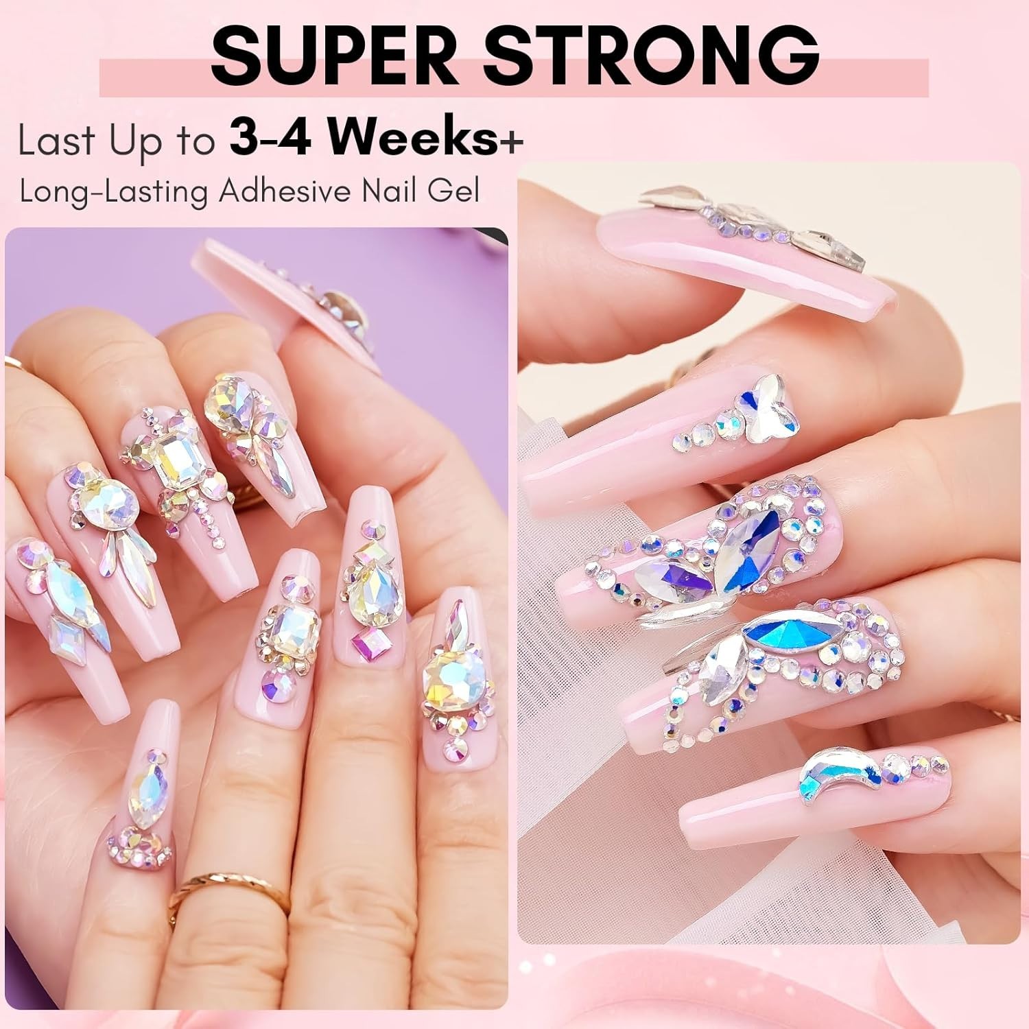 Nail Rhinestone Glue for Nails- 60ML Super Strong Gel Glue for Rhinestones, 3…