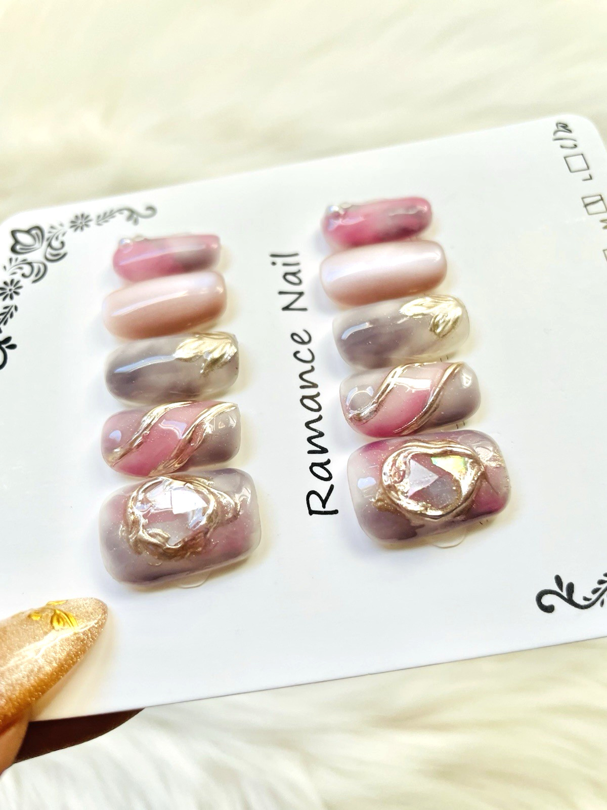 Pink Purple Ombre Cateye Premium Press On Nails Size Medium, Short Length Square