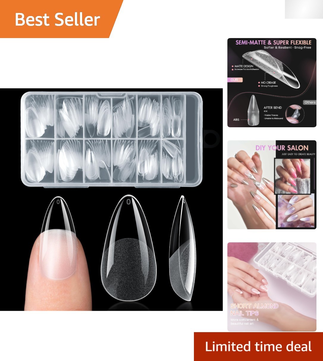 Custom Fit Almond Nail Tips – 240pcs Half Matte Full Cover for Salon-Like Finish