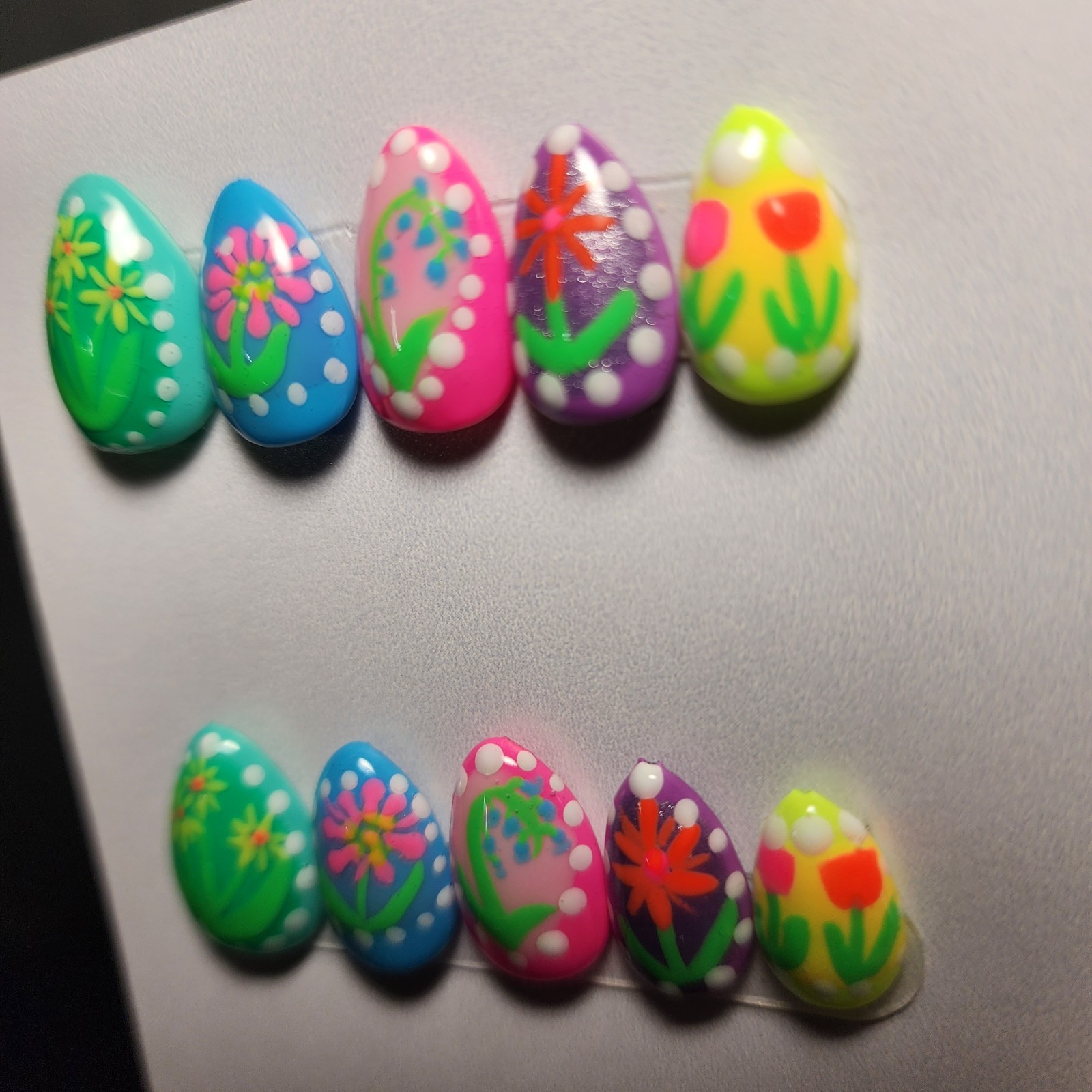 Handmade Builder Gel Floral Extra Short Almond Press On Nails